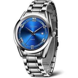 Taxau Mens Waterproof Stainless Steel Analog Quartz Dress Wrist Fashion Watches